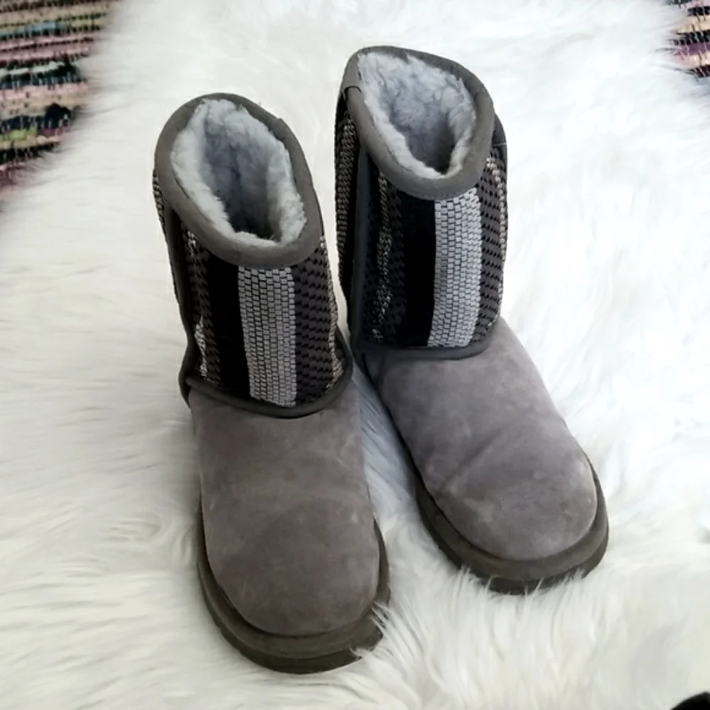UGG Australia CHARCOAL CLASSIC SHORT WOVEN SUEDE SHEEPSKIN BOOTS 1010551, Size-6